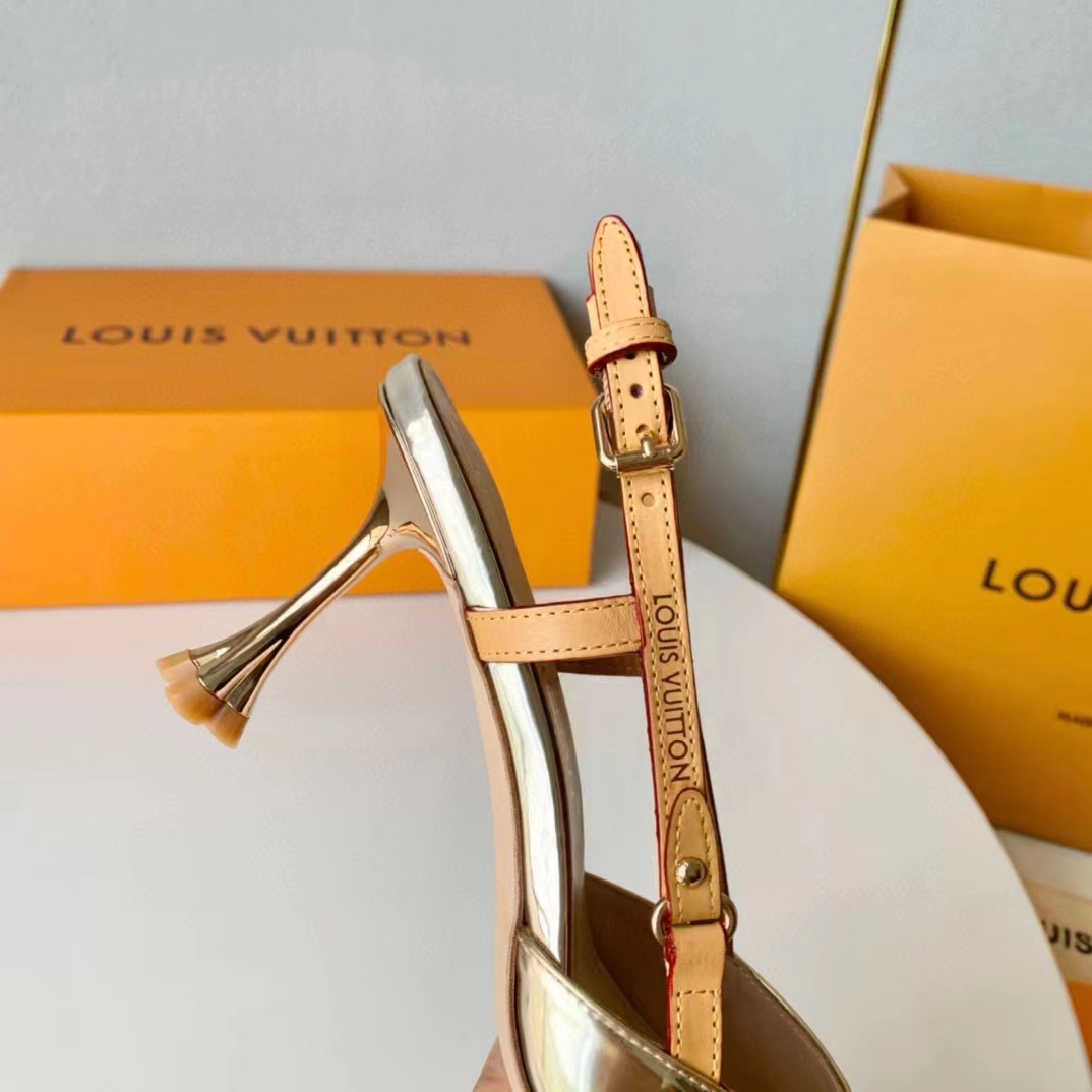 Louis Vuitton LV Women Blossom Slingback Pump Light Gold Metallic Calf Leather Cowhide