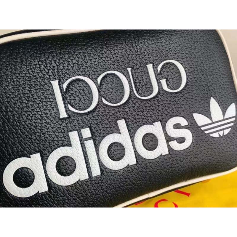 Gucci Unisex GG Adidas x Gucci Small Shoulder Bag Black Leather Green Red Web