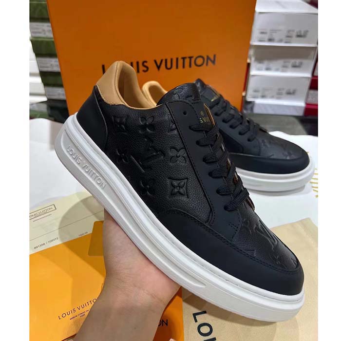Louis Vuitton LV Unisex Beverly Hills Sneaker Black Monogram Embossed Grained Calf Leather