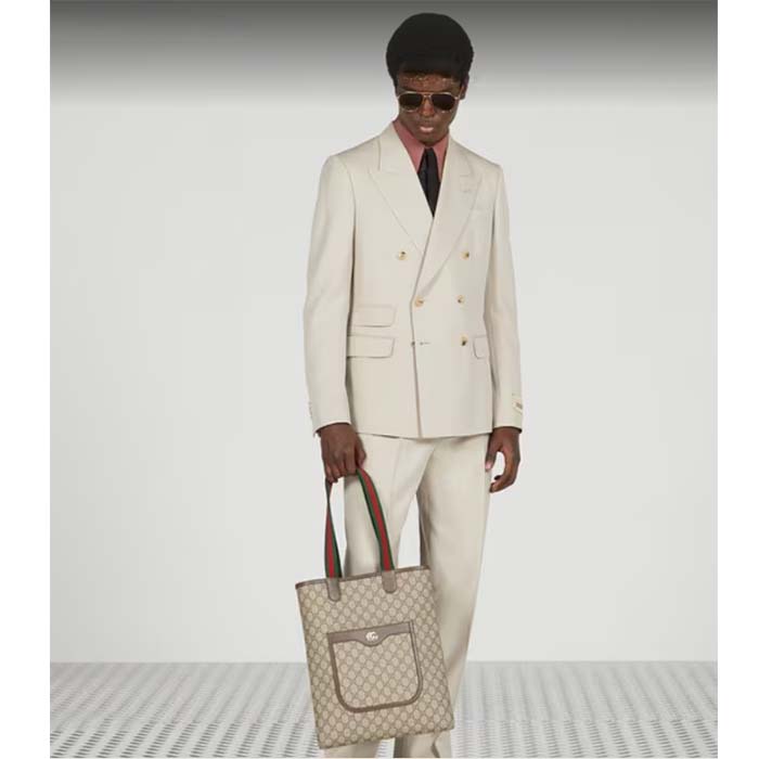 Gucci Unisex Ophidia GG Small Tote Bag Beige Ebony Supreme Canvas