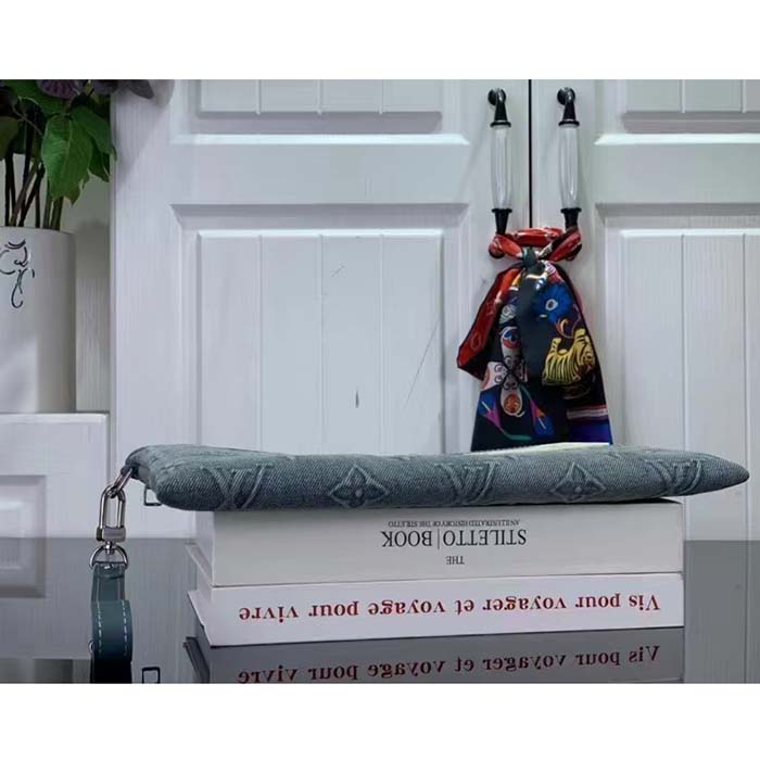 Louis Vuitton LV Unisex Pochette To Go Monogram Washed Denim Coated Canvas Cowhide Leather