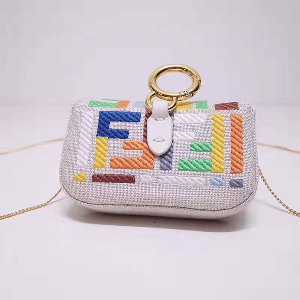 Fendi Women Nano Baguette Charm Beige Canvas Charm