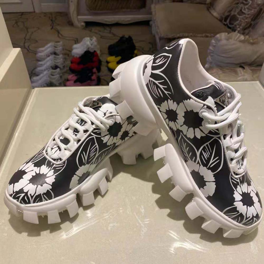 Prada Women Printed Nylon Sneakers-Black