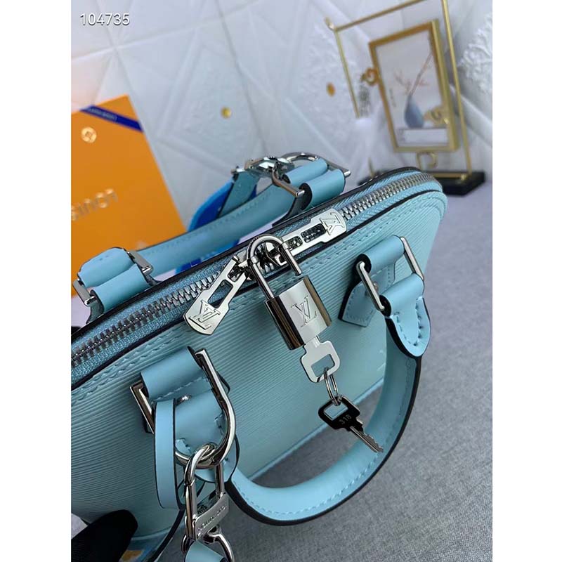 Louis Vuitton LV Women Alma BB Handbag Turquoise Blue Epi Grained Cowhide Leather