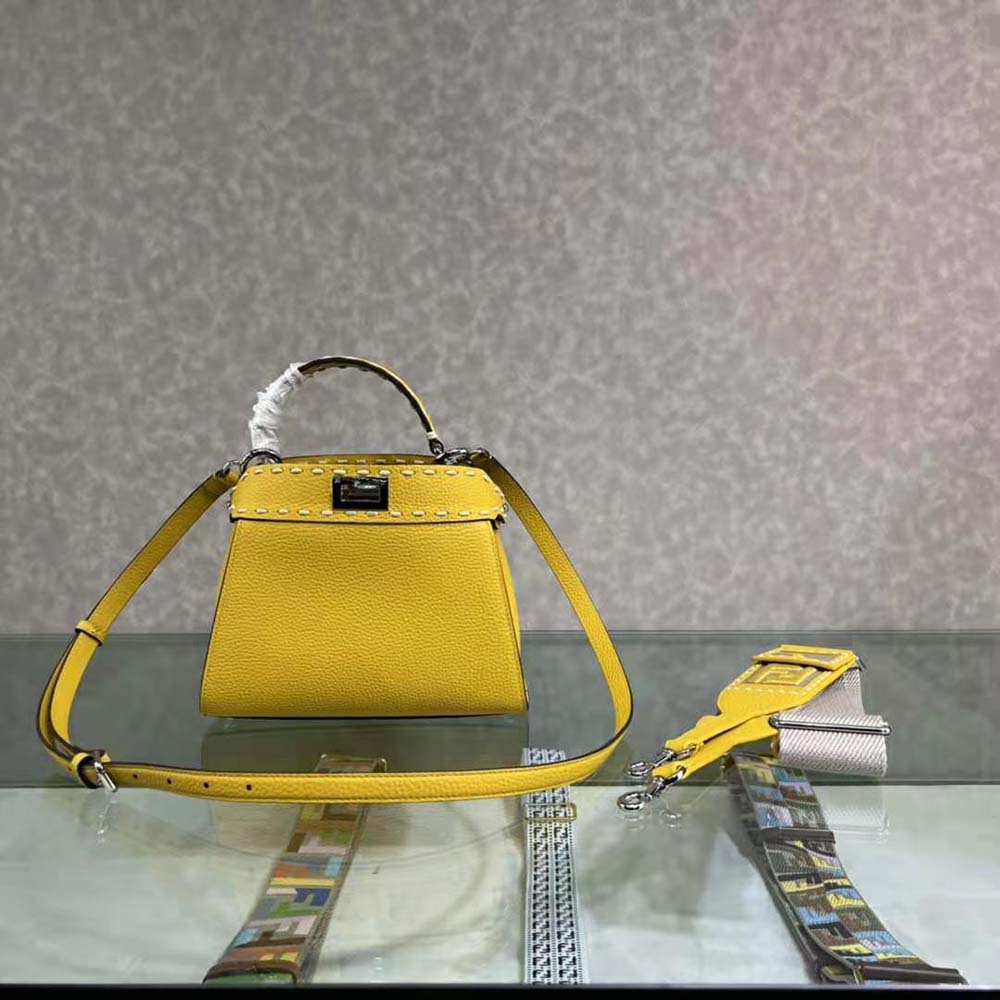 Fendi Women Peekaboo Iconic Mini Full Grain Leather Bag-Yellow