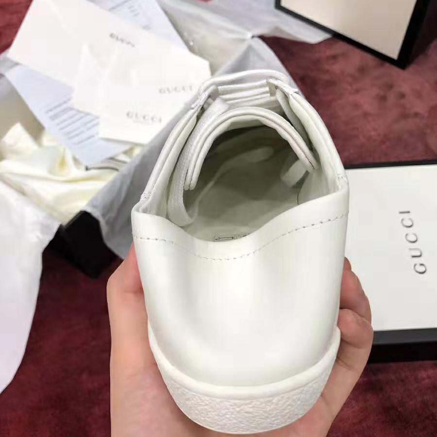 Gucci Women’s Ace Embroidered Sneaker in White Leather with Bees and Stars