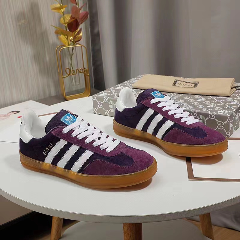 Gucci Unisex GG Adidas x Gucci Gazelle Sneaker Burgundy Velvet Suede Duchesse Demetra