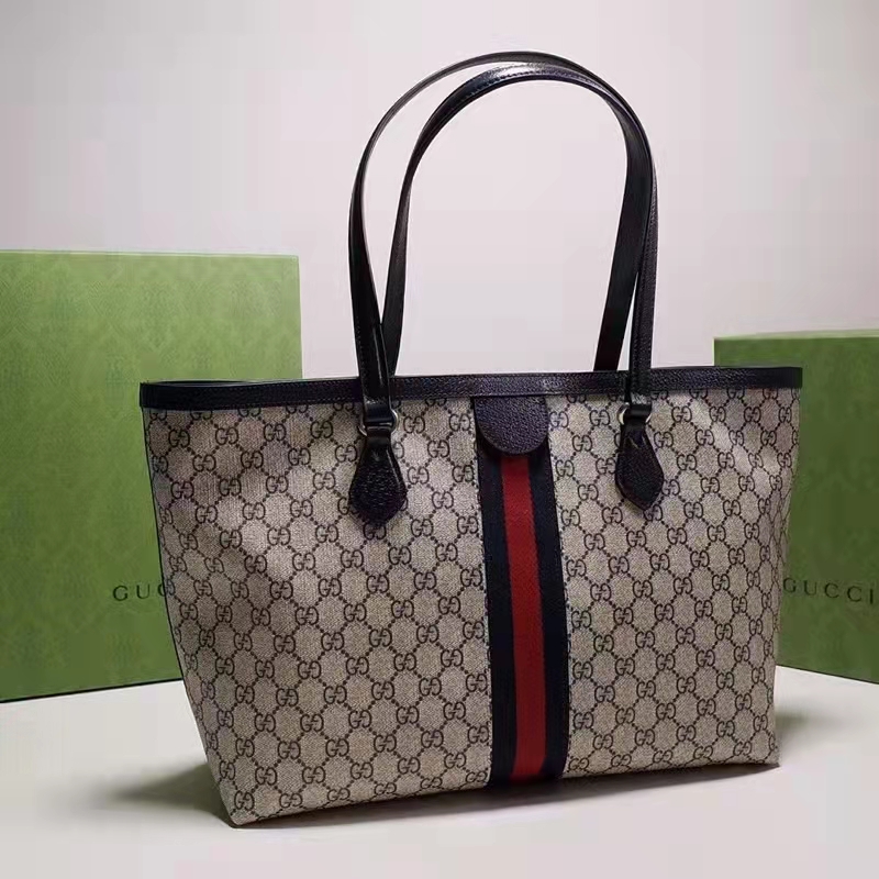Gucci Unisex Ophidia Medium GG Tote Beige Blue GG Supreme Canvas
