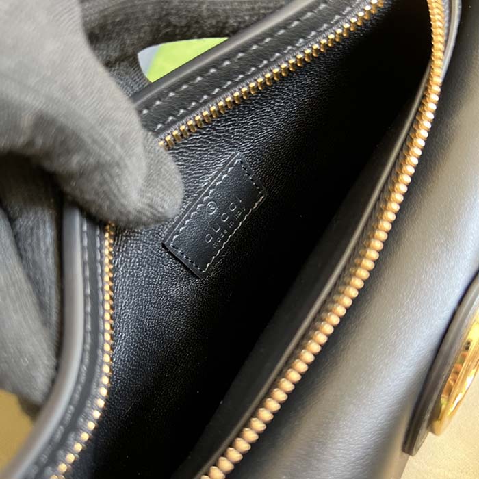 Gucci GG Women Blondie Belt Bag Black Leather Round Interlocking G