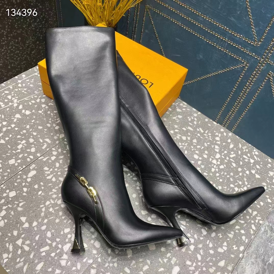 Louis Vuitton LV Women Sparkle High Boot Black Calf Leather Side Zip 9.5 CM Heel