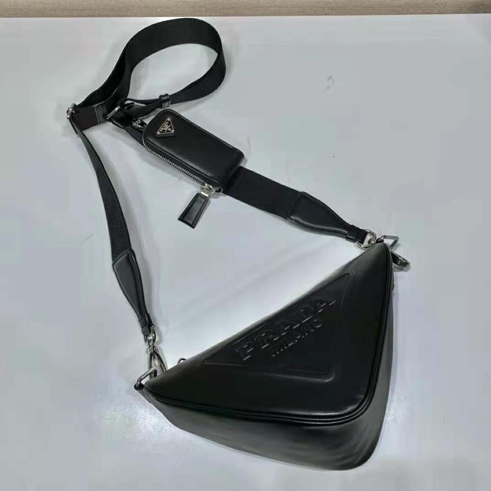 Prada Women Leather Triangle Shoulder Bag-Black