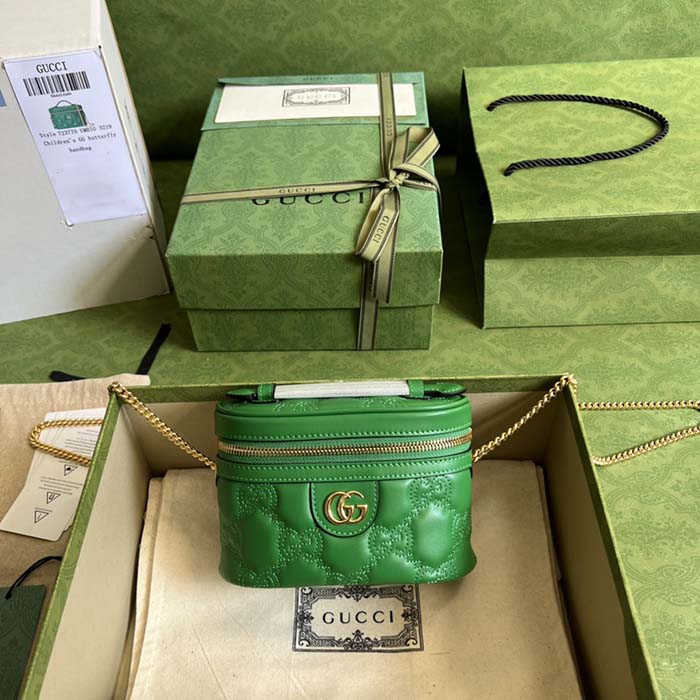 Gucci Women GG Matelassé Top Handle Mini Bag Green Leather Double G