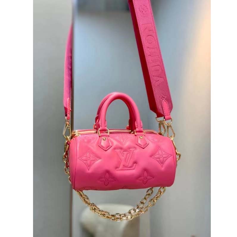Louis Vuitton LV Women Papillon BB Handbag Pink Quilted Embroidered Smooth Calf