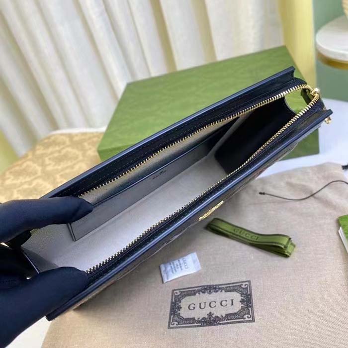 Gucci Unisex GG Matelassé Pouch Black GG Matelassé Leather Double G