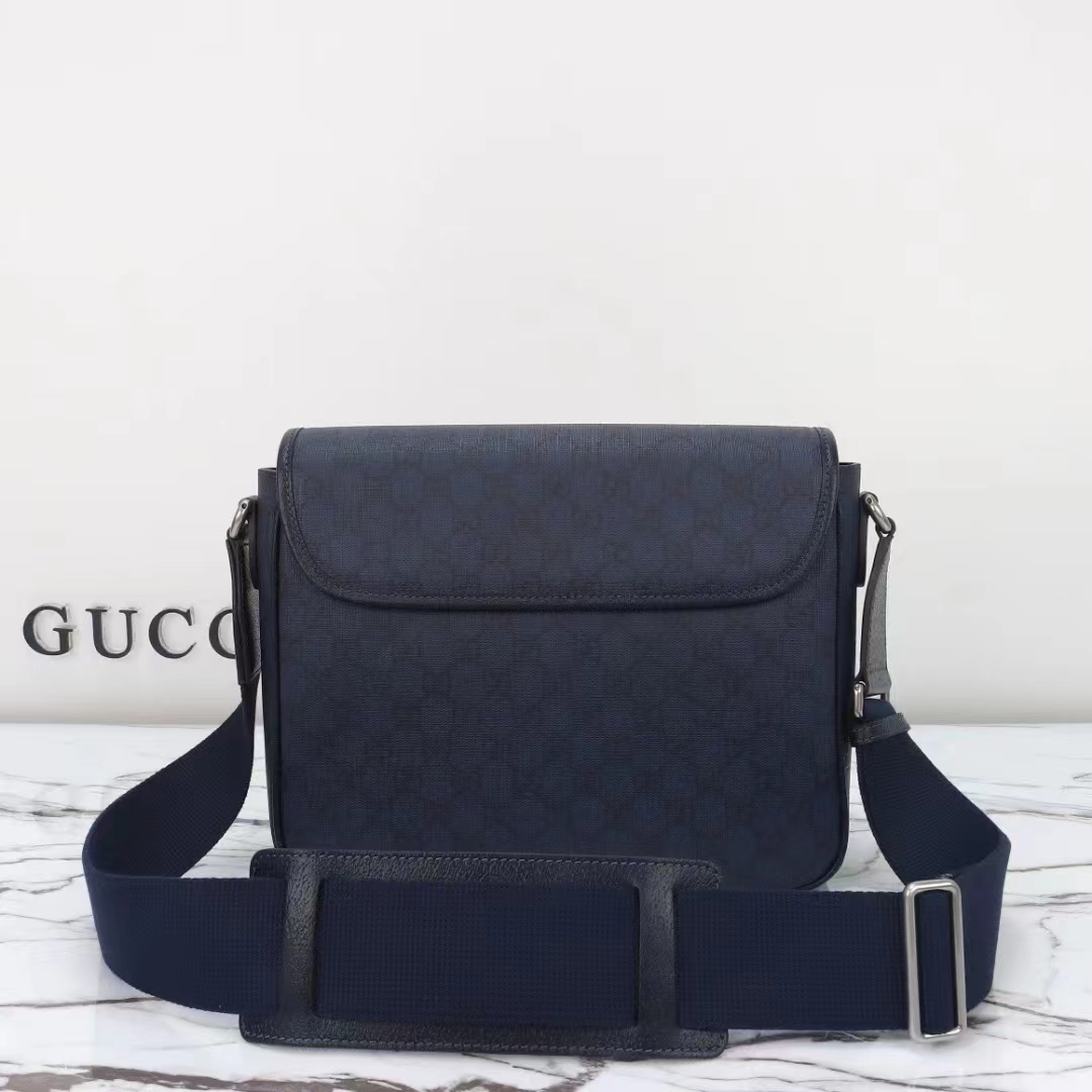 Gucci Unisex GG Ophidia Medium Messenger Bag Blue Black Supreme Tender Canvas Double G