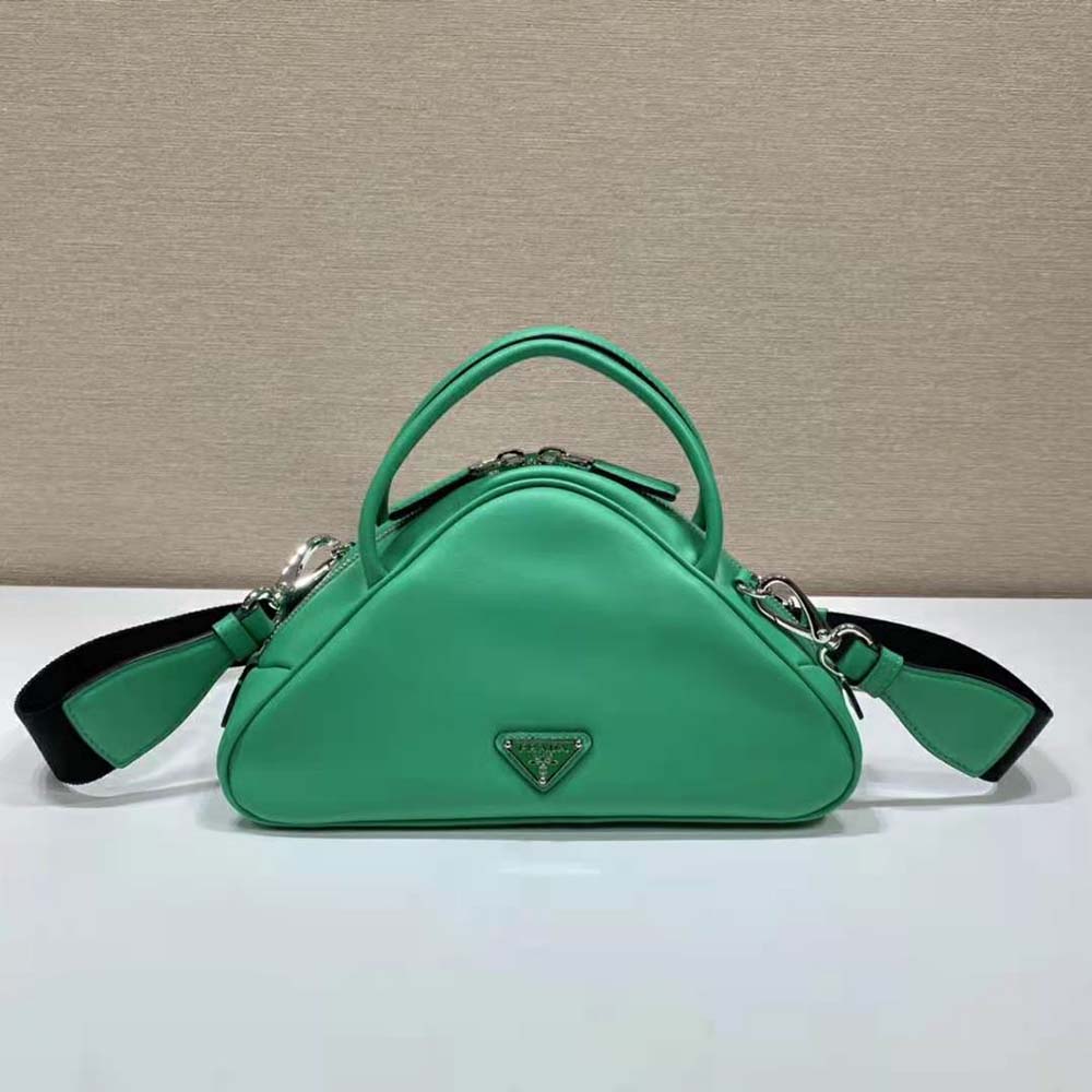 Prada Women Leather Prada Triangle Bag-Green