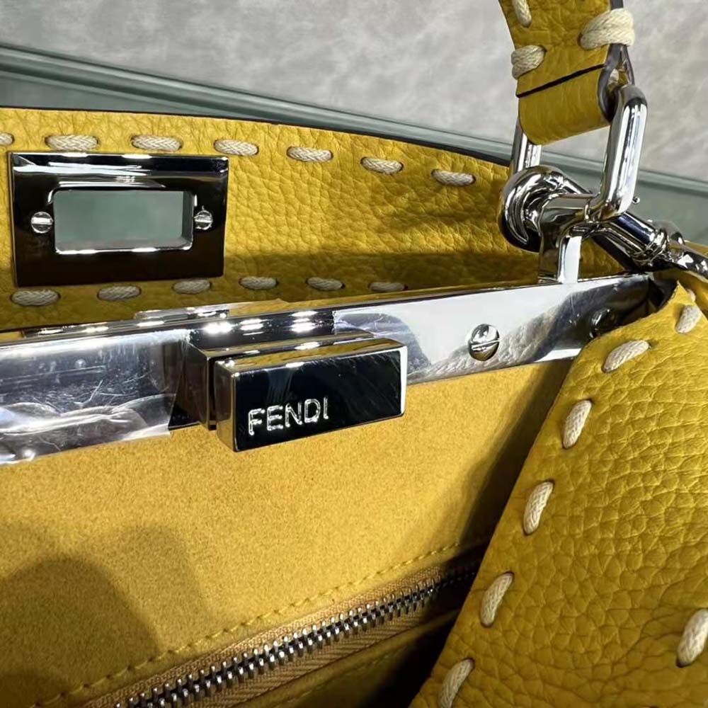 Fendi Women Peekaboo Iconic Mini Full Grain Leather Bag-Yellow
