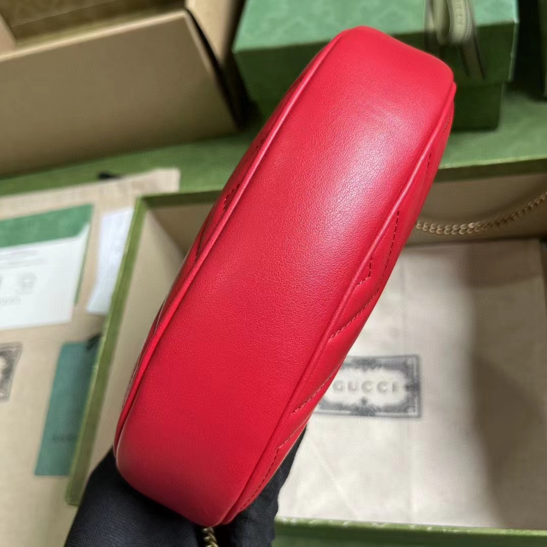 Gucci Women GG Marmont Matelassé Mini Bag Red Chevron Leather Double G