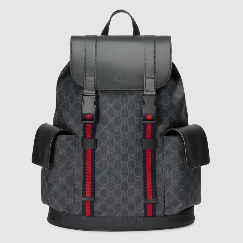 Gucci GG Unisex GG Black Backpack in Black/Grey Soft GG Supreme Canvas