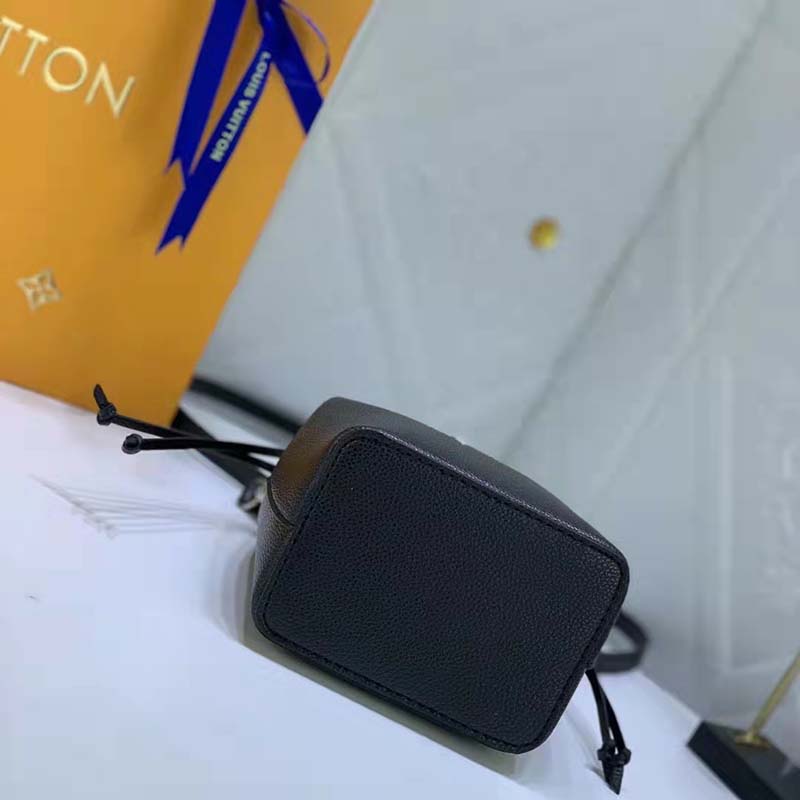 Louis Vuitton LV Women Nano Lockme Bucket Bag Black Grained Calf Leather