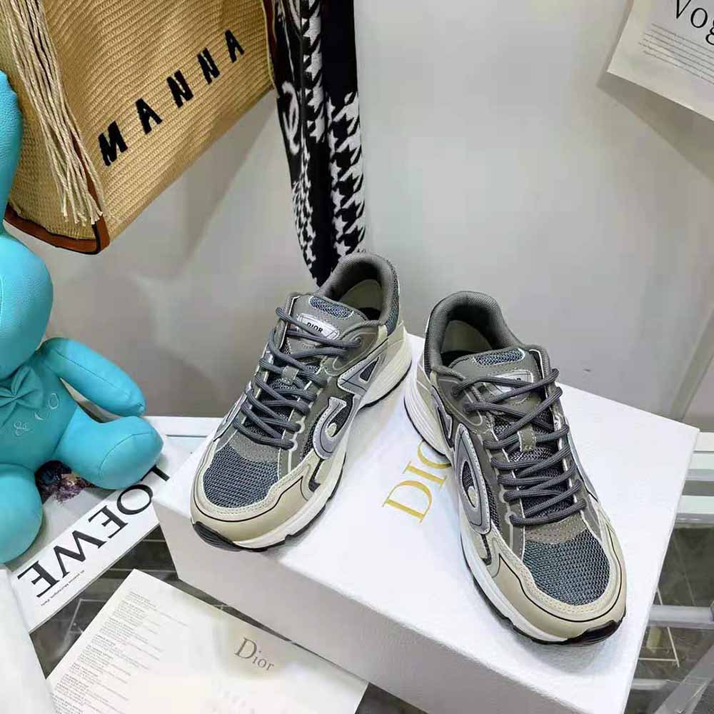 Dior Men B30 Sneaker Gray Mesh and White Technical Fabric