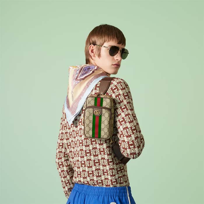 Gucci Unisex Ophidia GG Mini Bag Beige Ebony GG Supreme Canvas Double G