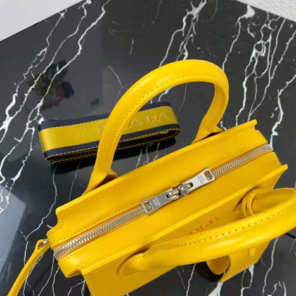 Prada Women Saffiano Leather Prada Monochrome Bag-Yellow