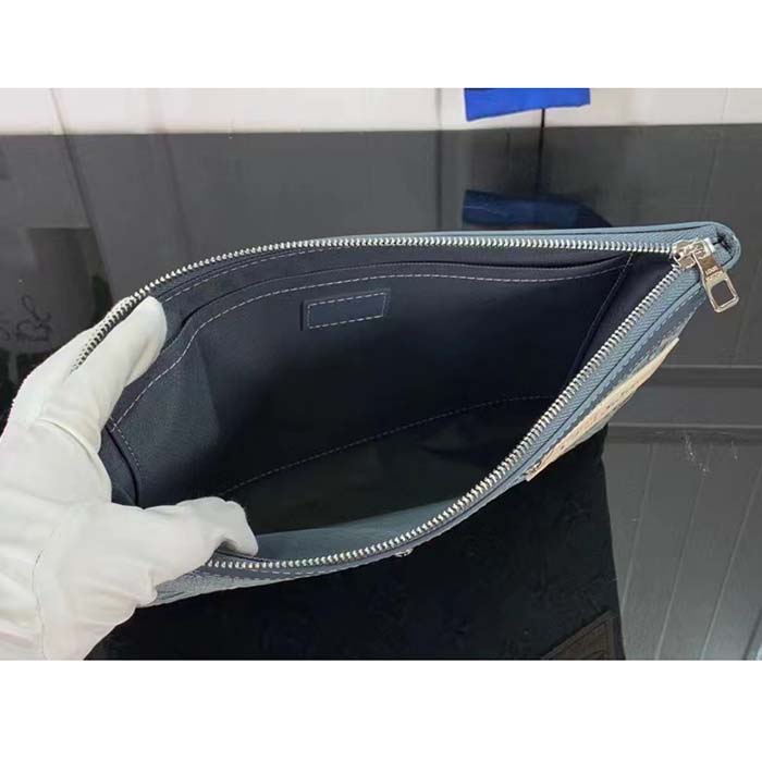 Louis Vuitton LV Unisex Pochette To Go Monogram Washed Denim Coated Canvas Cowhide Leather