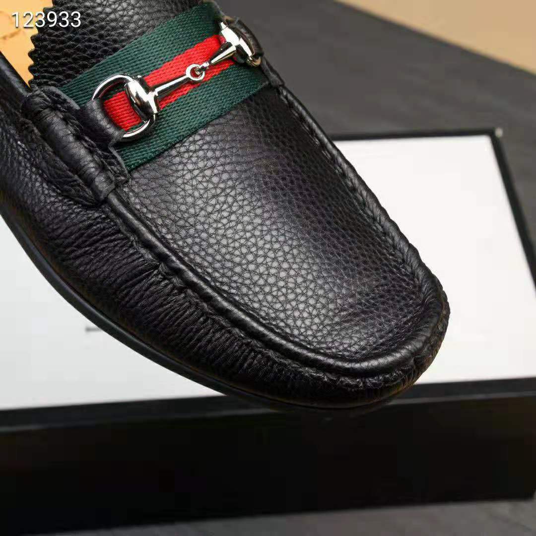Gucci Men Leather Driver with Web-Black