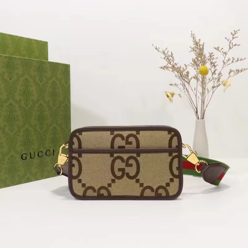 Gucci Unisex Jumbo GG Mini Bag Camel Ebony Canvas Double G