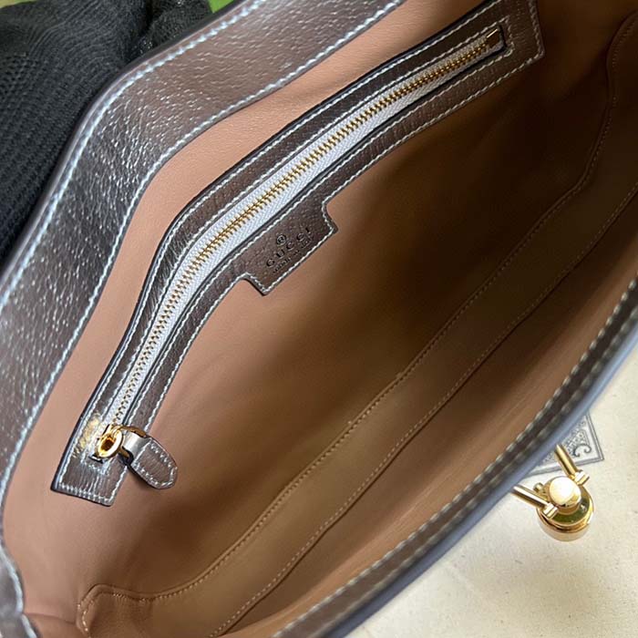 Gucci Women GG Jackie 1961 Small Lamé Shoulder Bag Silver Lamé Leather