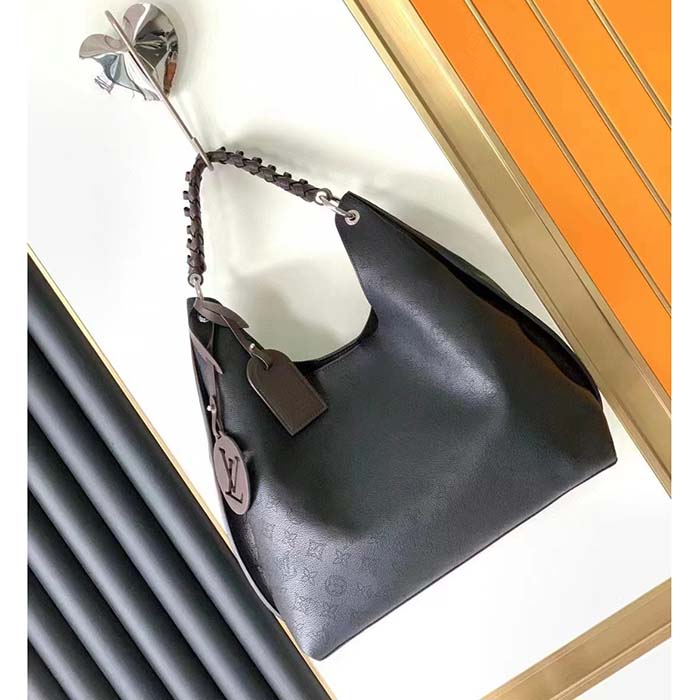 Louis Vuitton LV Women Carmel Hobo Bag Black Mahina Perforated Calf Leather