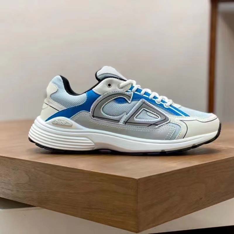 Dior Unisex Shoes CD B30 Sneaker Light Blue Mesh Gray White Technical Fabric