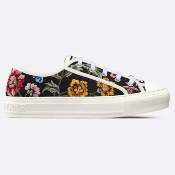 Dior Women Shoes CD Walk’N’Dior Sneaker Black Multicolor Cotton Embroidered Petites Fleurs