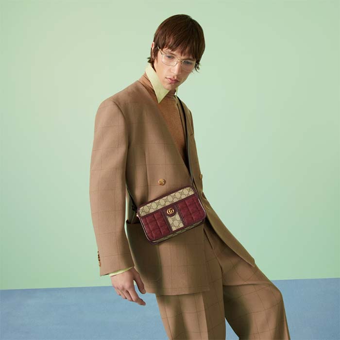 Gucci Unisex Mini GG Canvas Shoulder Bag Burgundy Quilted Beige Ebony Supreme Double G