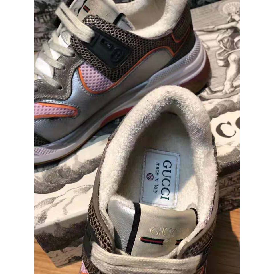 Gucci Unisex Ultrapace Sneaker with Embroidered Gucci and Interlocking G in Metallic Leather-Grey