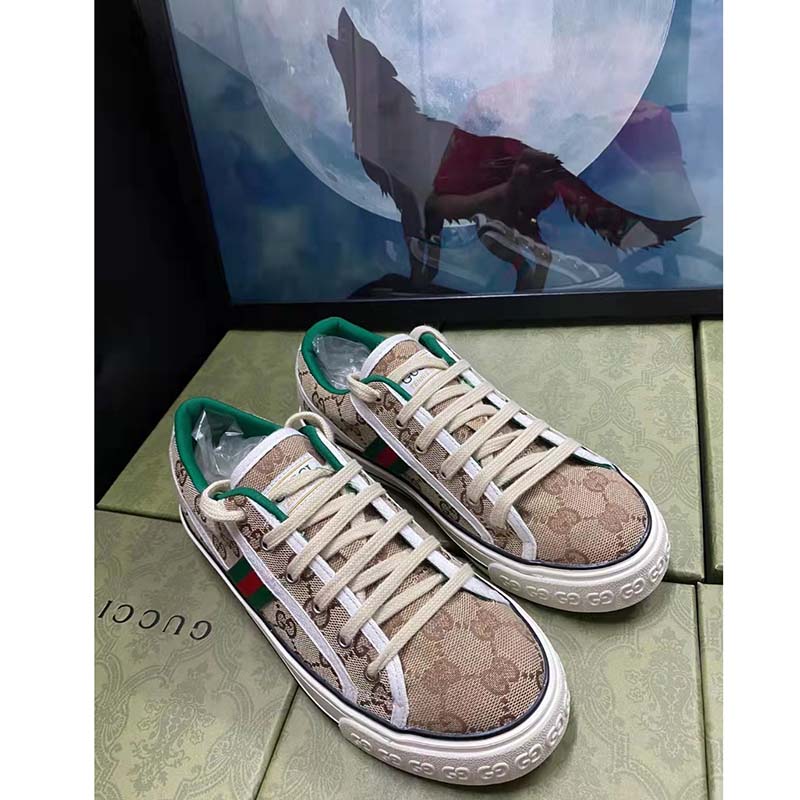 Gucci Unisex GG Gucci Tennis 1977 Sneaker Beige Ebony Original Canvas