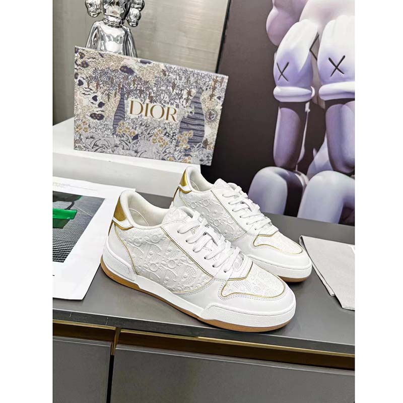 Dior Women One Sneaker White Gold-Tone Oblique Perforated Calfskin
