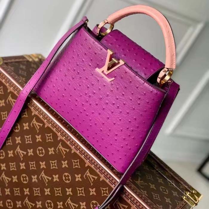 Louis Vuitton LV Women Capucines BB Purple Menthe Mint Ostrich Leather Monogram Flower