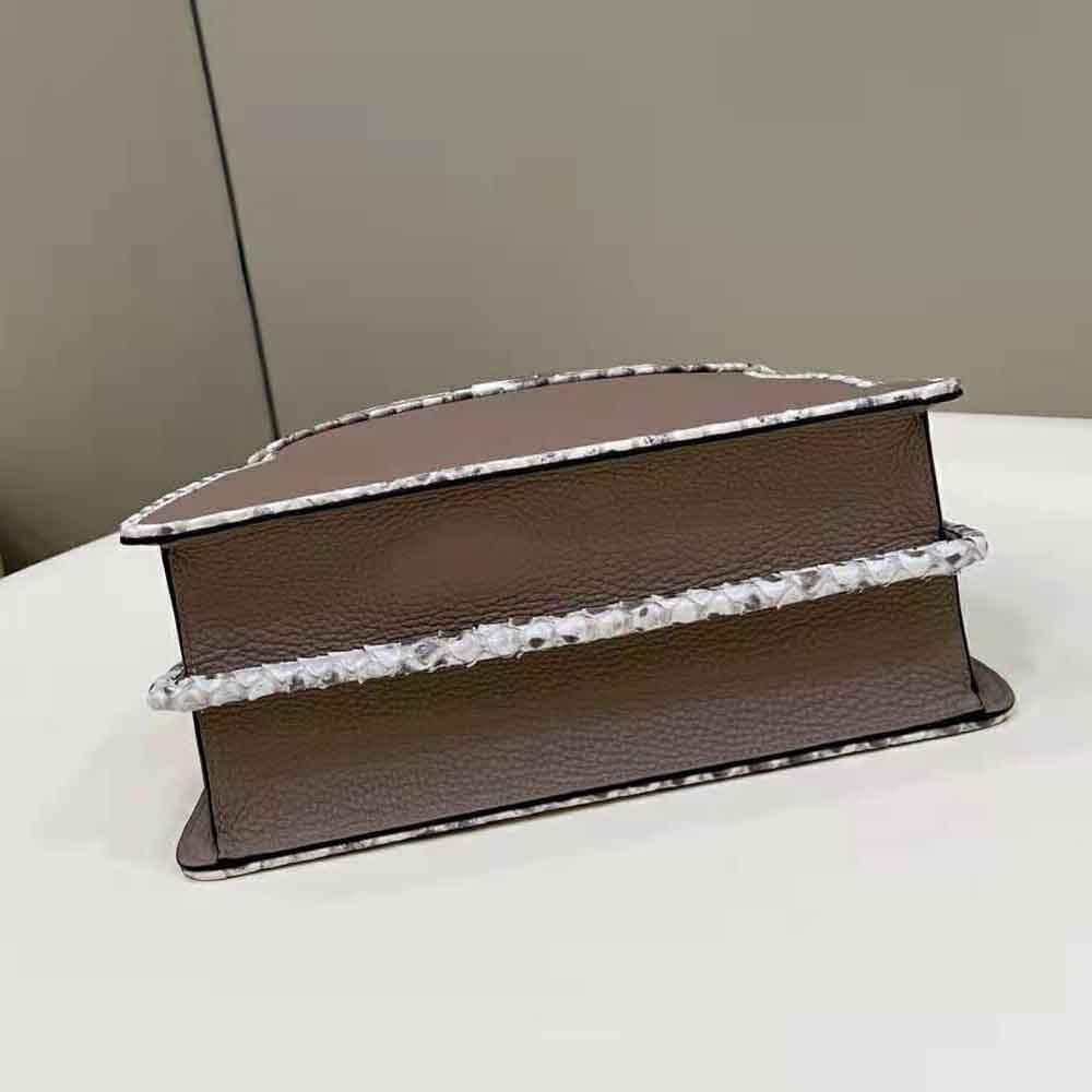 Fendi Women Peekaboo Iseeu Small Gray Full Grain Leather and Elaphe Bag