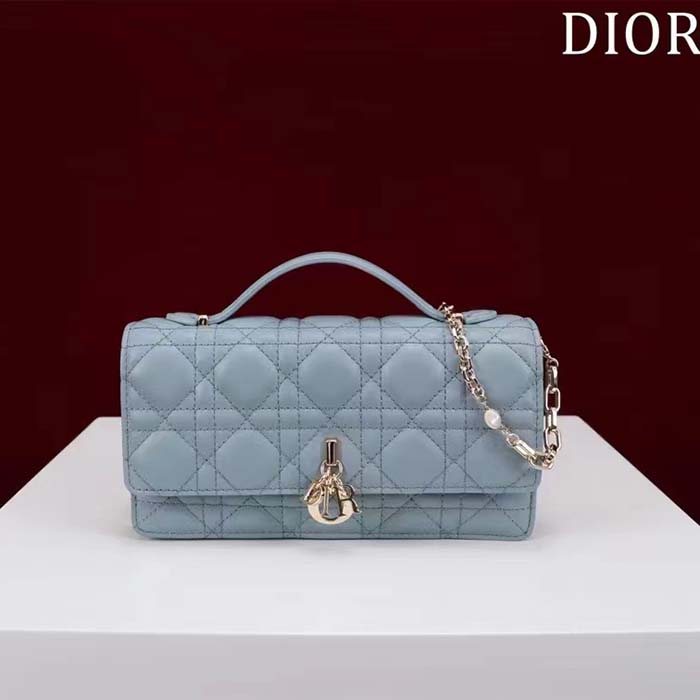 Dior Women CD Miss Dior Mini Bag Cloud Blue Cannage Lambskin