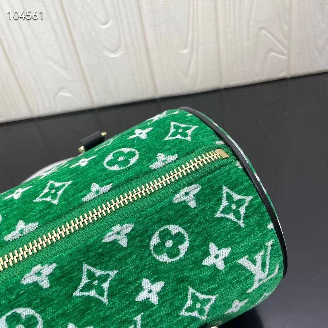 Louis Vuitton LV Unisex Papillon Handbag Green Monogram Jacquard Velvet Cowhide Leather