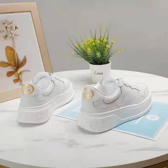 Gucci GG Unisex Gucci Jive Sneaker White GG Embossed Leather Smooth Leather