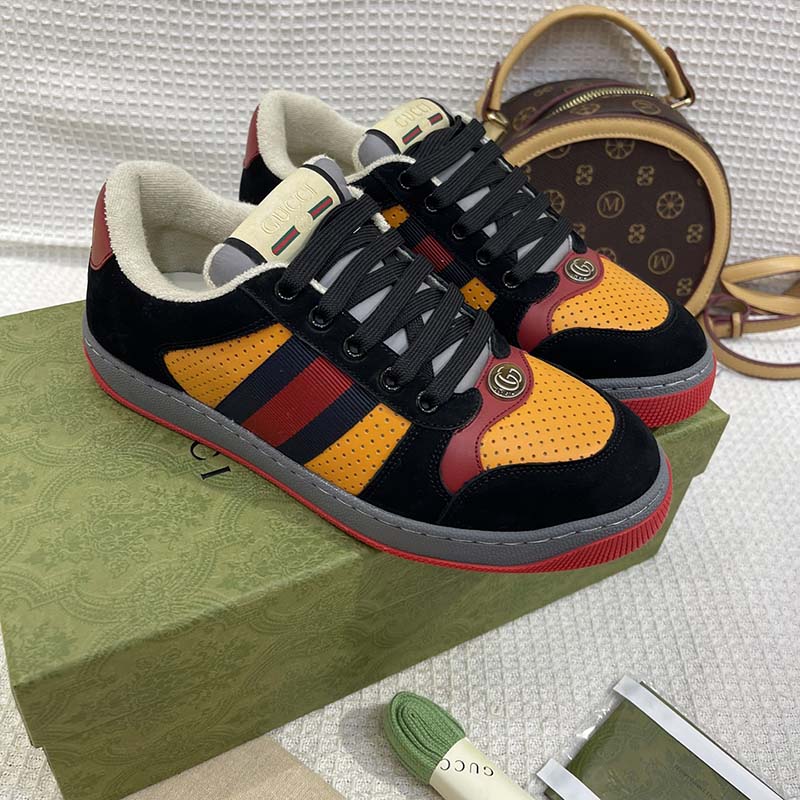 Gucci Unisex Lovelight Screener Sneaker Black Suede Rubber Sole Low 3.3 Cm Heel