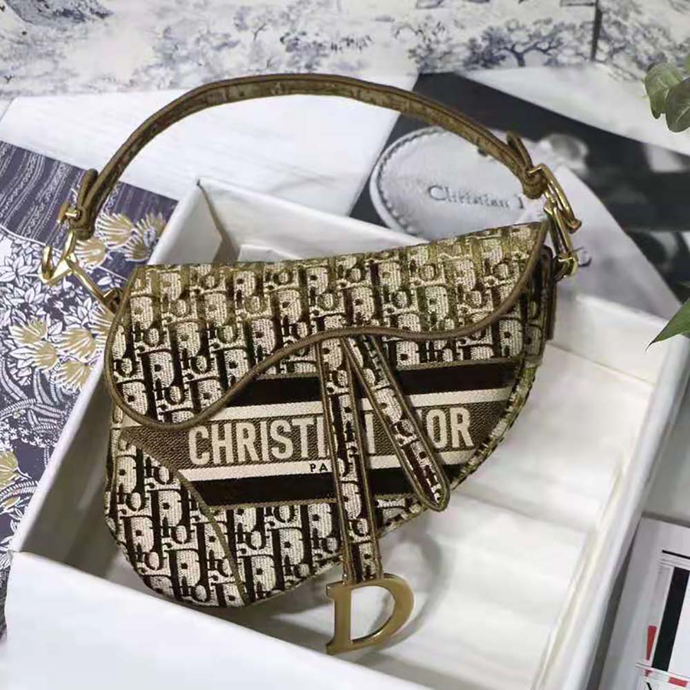 Dior Women Saddle Bag Brown Dior Oblique Embroidery