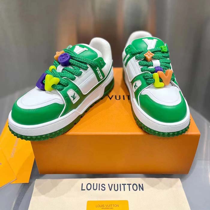 Louis Vuitton Unisex LV Trainer Maxi Sneaker Green Mix of Materials Rubber
