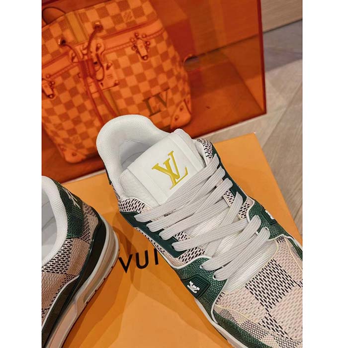 Louis Vuitton Unisex LV Trainer Sneaker Green Damier Grained Calf Leather Rubber Monogram Flowers