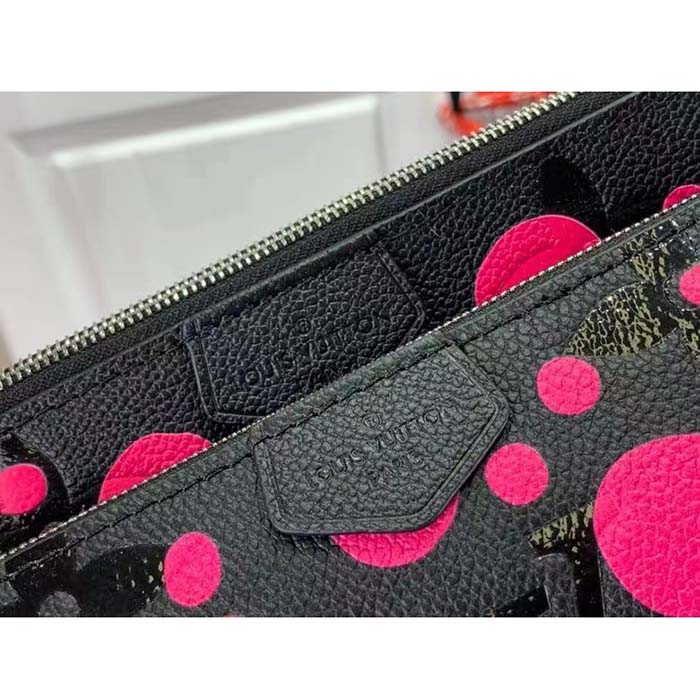 Louis Vuitton Women LV x YK Multi Pochette Accessoires Black Fuchsia Embossed Grained Monogram Empreinte Cowhide