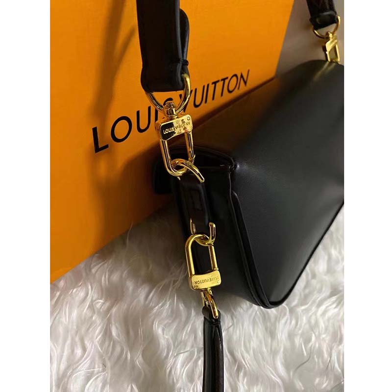 Louis Vuitton LV Women Swing Black Calfskin Leather Monogram Canvas S Lock