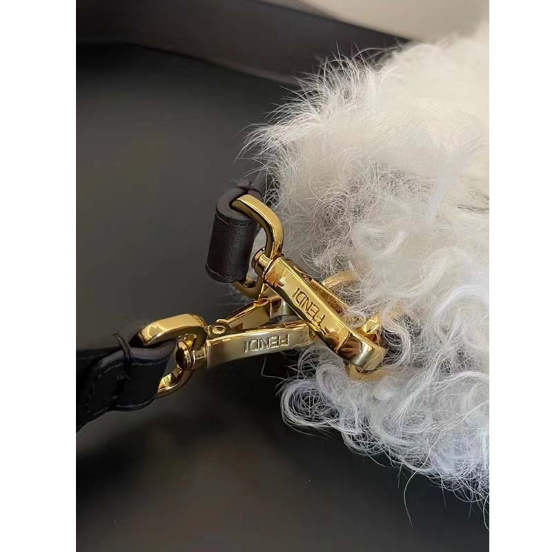 Fendi Women FF Baguette Brooch White Mohair Wool Bag